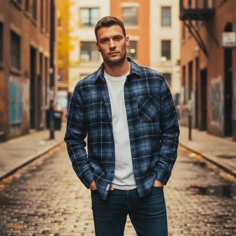 Koszula flanelowa w kratę męska niebiesko-czarna Captain Mike