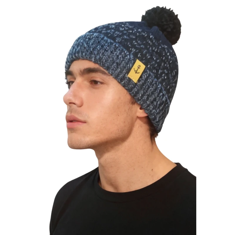 Czapka zimowa ciepła granatowa beanie z pomponem Captain Mike