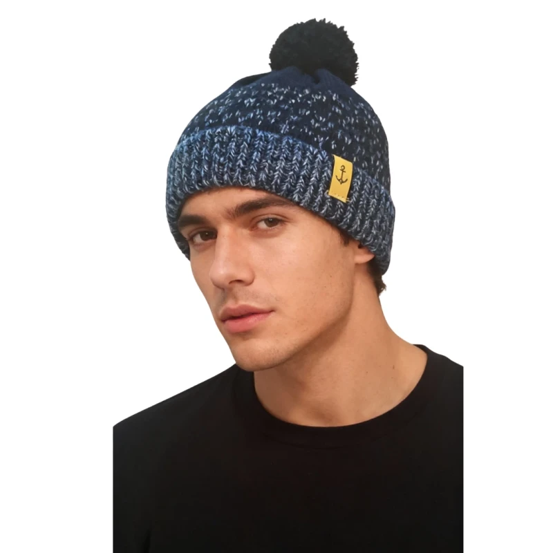 Czapka zimowa ciepła granatowa beanie z pomponem Captain Mike