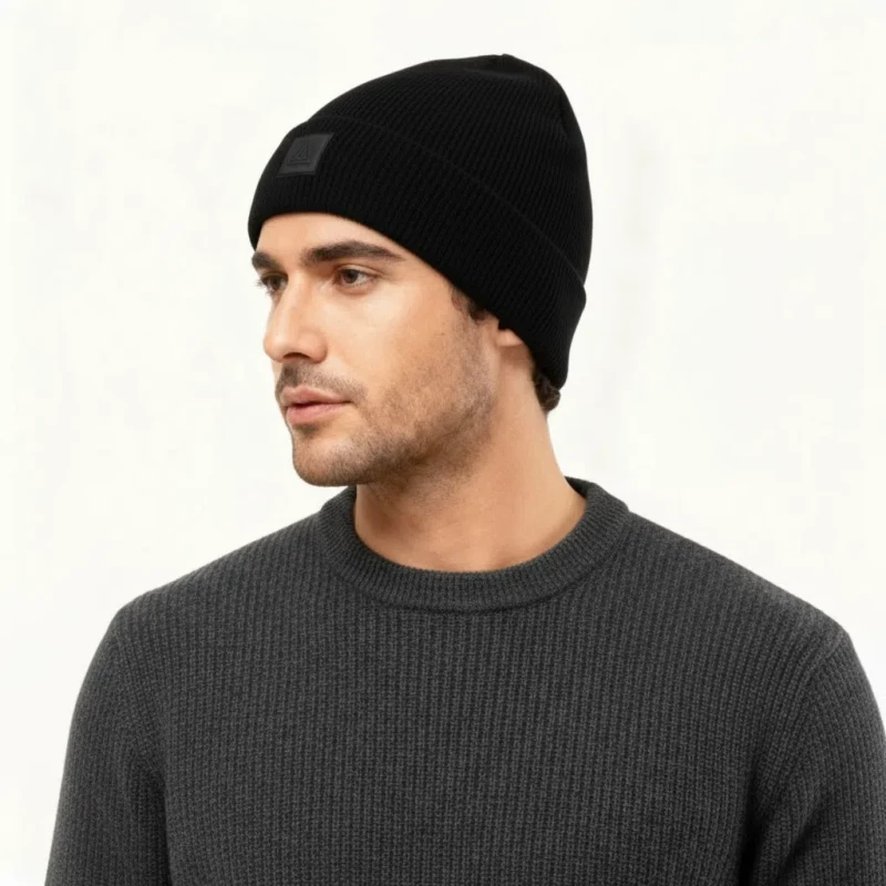Ciepła czapka zimowa męska z wywinięciem beanie czarna Captain Mike