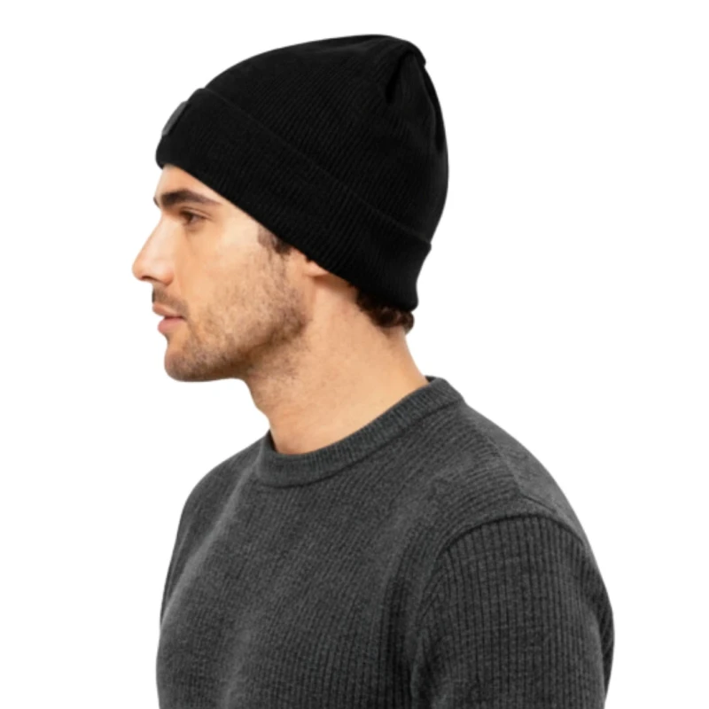 Ciepła czapka zimowa męska z wywinięciem beanie czarna Captain Mike
