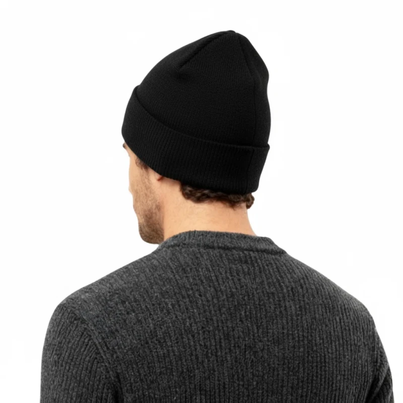Ciepła czapka zimowa męska z wywinięciem beanie czarna Captain Mike