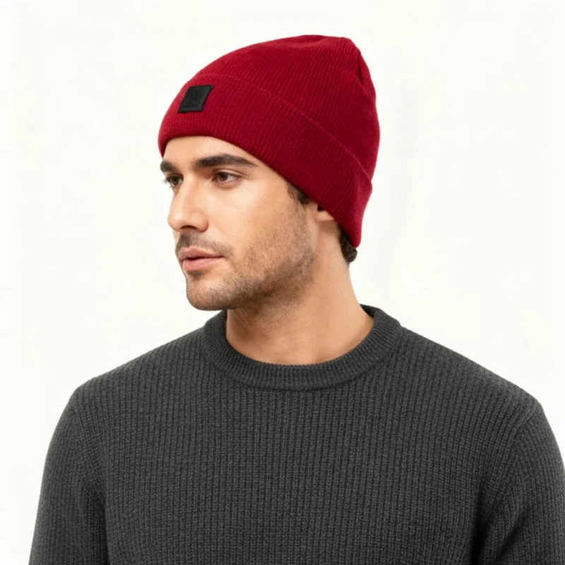 Ciepła czapka zimowa męska z wywinięciem beanie bordowa Captain Mike