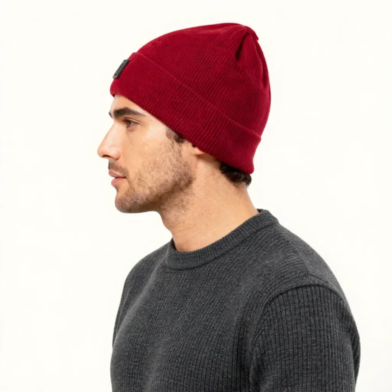 Ciepła czapka zimowa męska z wywinięciem beanie bordowa Captain Mike
