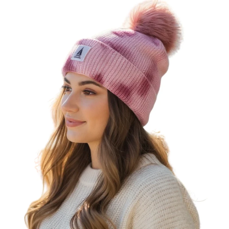 Ciepła czapka damska zimowa z pomponem efekt tie-dye fioletowa Captain Mike