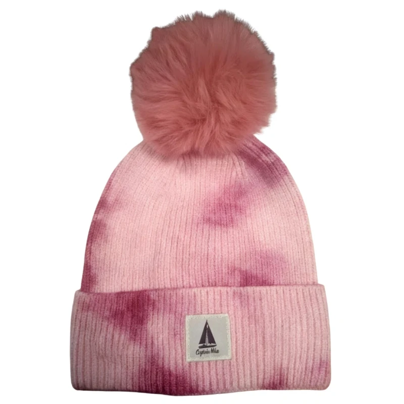 Ciepła czapka damska zimowa z pomponem efekt tie-dye fioletowa Captain Mike