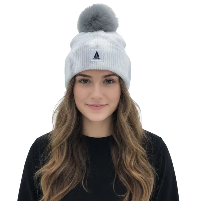 Ciepła czapka damska zimowa z pomponem efekt tie-dye szara Captain Mike