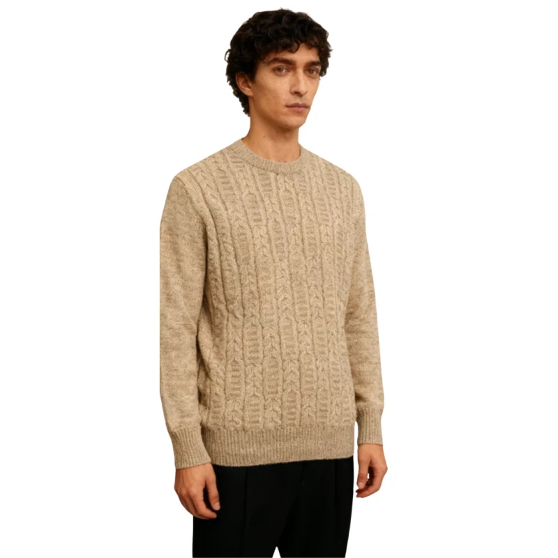 Ciepły sweter męski pod szyję beżowy Captain Mike