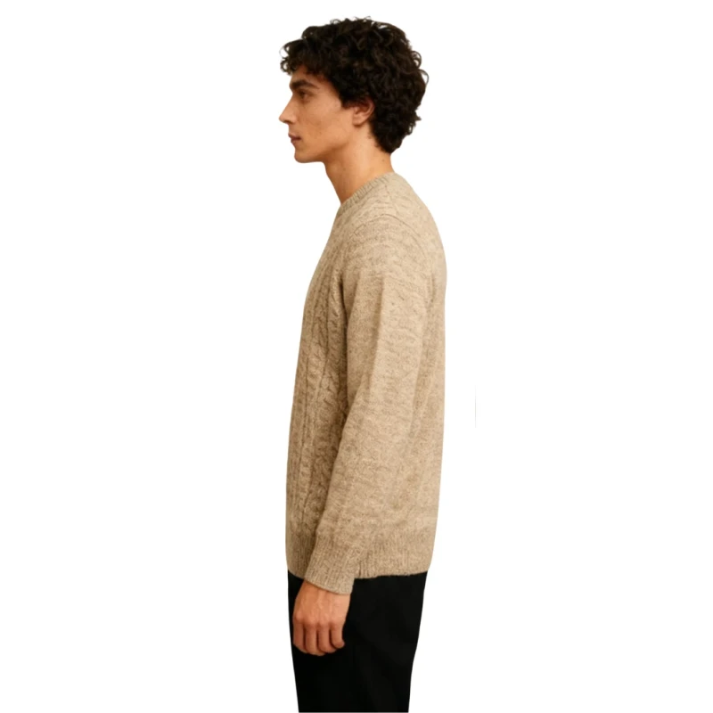 Ciepły sweter męski pod szyję beżowy Captain Mike