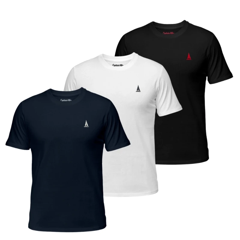 Koszulka męska t-shirt Z HAFTEM zestaw BAWEŁNA TURECKA komplet 3PAK