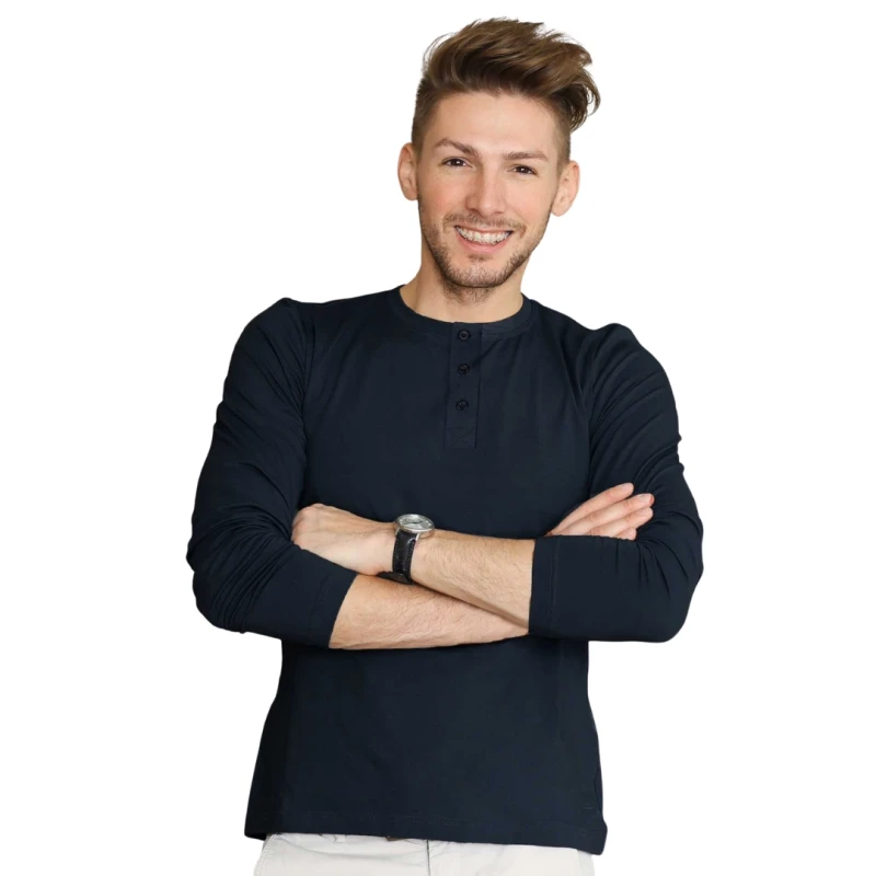 Koszulka bawełniana męska granatowa z długim rękawem Captain Mike