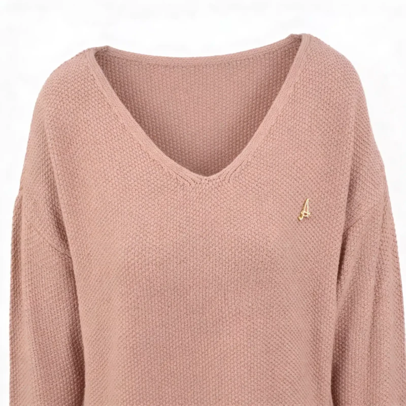 Sweter damski różowo-beżowy z dekoltem w serek ciepły ONE SIZE Captain Mike