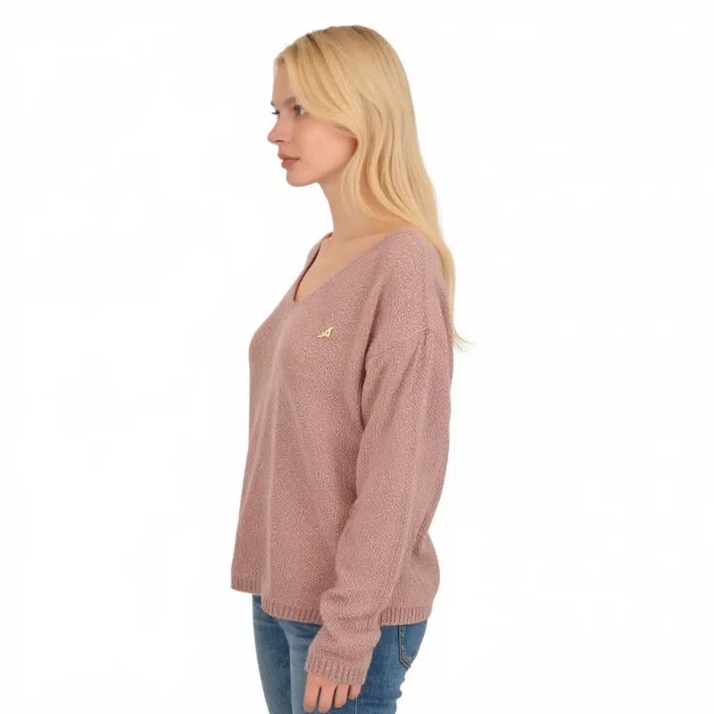 Sweter damski różowo-beżowy z dekoltem w serek ciepły ONE SIZE Captain Mike