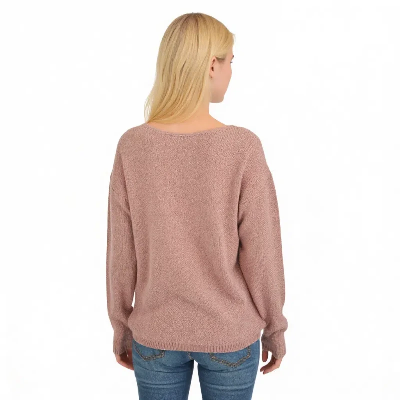 Sweter damski różowo-beżowy z dekoltem w serek ciepły ONE SIZE Captain Mike