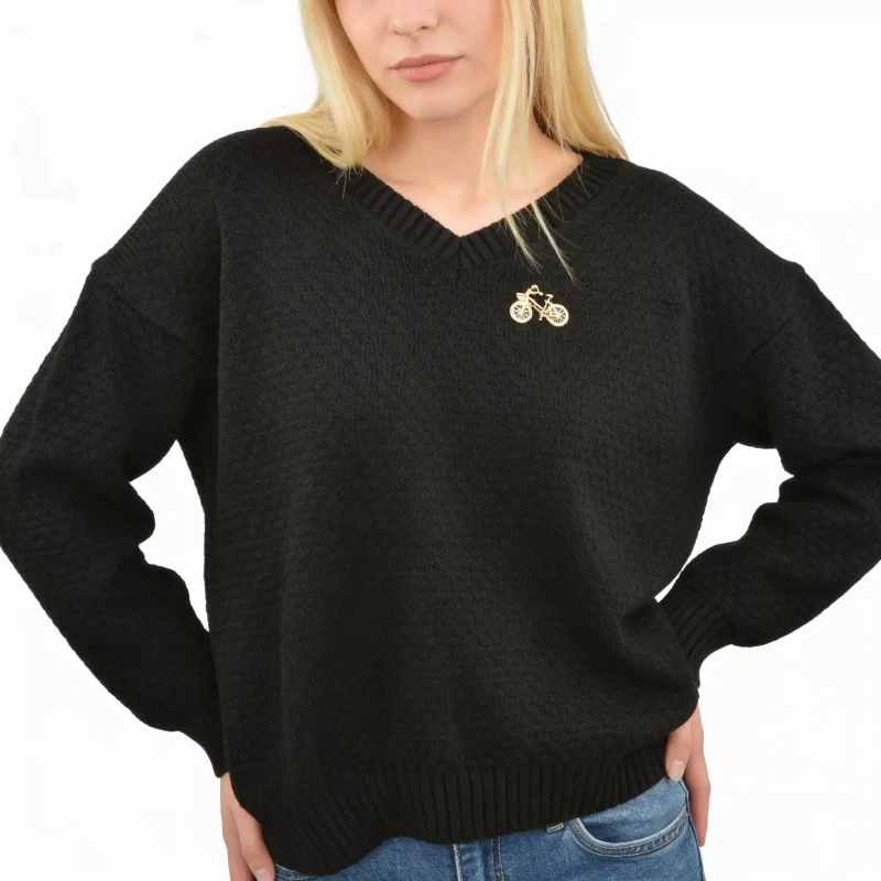 Sweter damski czarny z dekoltem w serek ciepły ONE SIZE Captain Mike