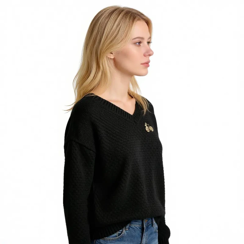 Sweter damski czarny z dekoltem w serek ciepły ONE SIZE Captain Mike