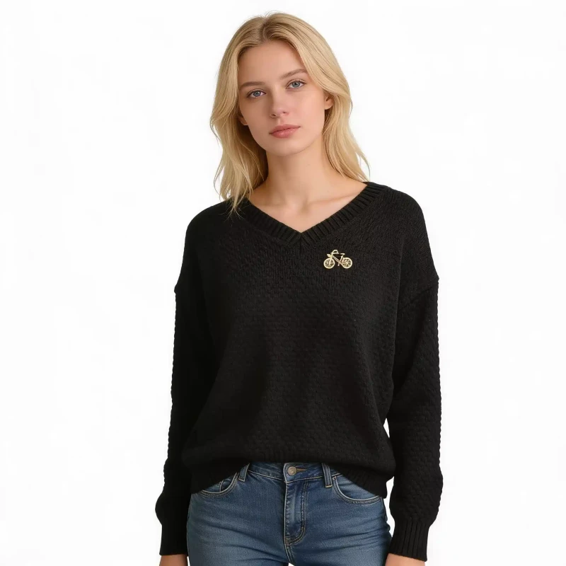 Sweter damski czarny z dekoltem w serek ciepły ONE SIZE Captain Mike