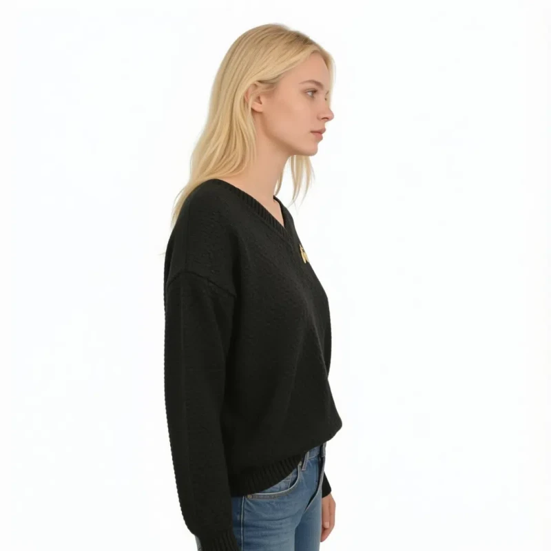 Sweter damski czarny z dekoltem w serek ciepły ONE SIZE Captain Mike