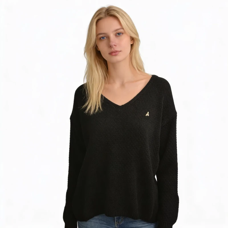 Sweter damski czarny z dekoltem w serek ciepły ONE SIZE Captain Mike