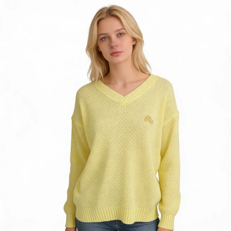 Sweter damski żółty z dekoltem w serek ciepły ONE SIZE Captain Mike