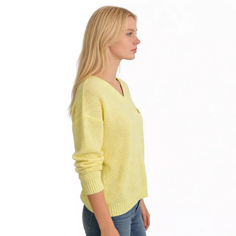 Sweter damski żółty z dekoltem w serek ciepły ONE SIZE Captain Mike