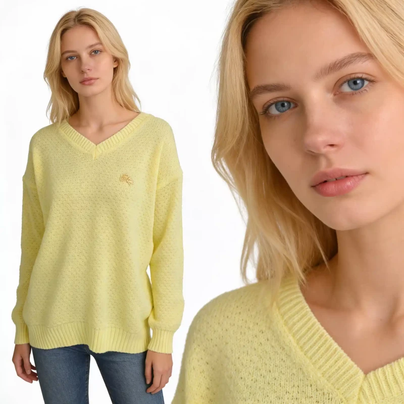 Sweter damski żółty z dekoltem w serek ciepły ONE SIZE Captain Mike