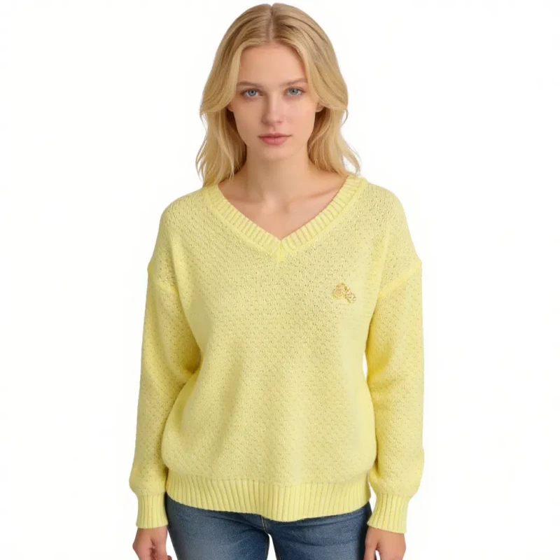 Sweter damski żółty z dekoltem w serek ciepły ONE SIZE Captain Mike