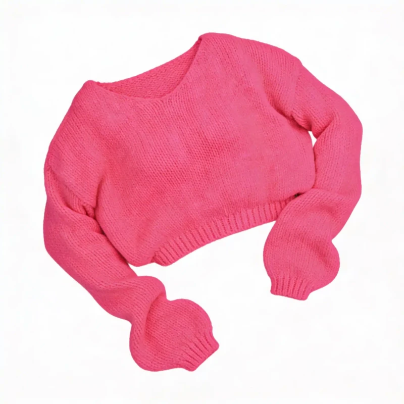 Ciepły sweter damski różowy oversize miękki elegancki, klasyczny dekolt Captain Mike