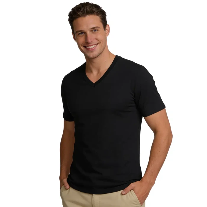 Koszulka męska V-neck granatowa BAWEŁNA TURECKA T-shirt Captain Mike 