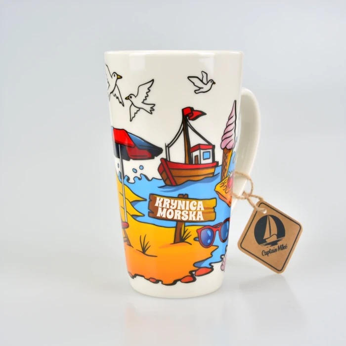 Kubek KRYNICA MORSKA ceramiczny DUŻY nadmorski prezent pamiątka plaża 450ml