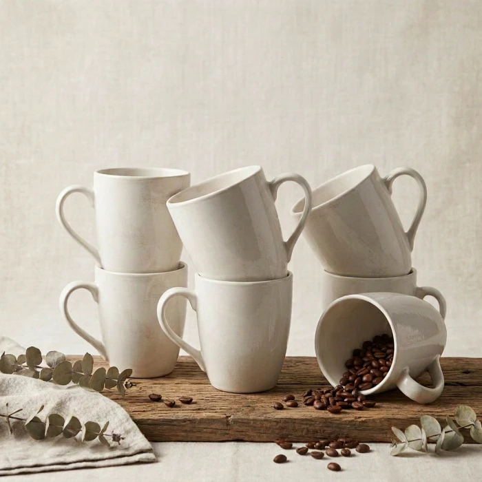 ZESTAW 6x KUBEK BIAŁY minimalistyczny do kawy herbaty ceramiczny 350 ml