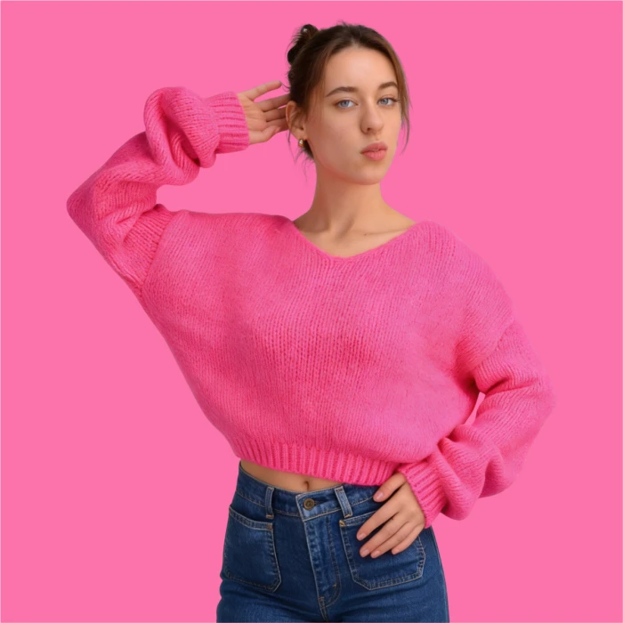 Sweter damski różowy oversize 