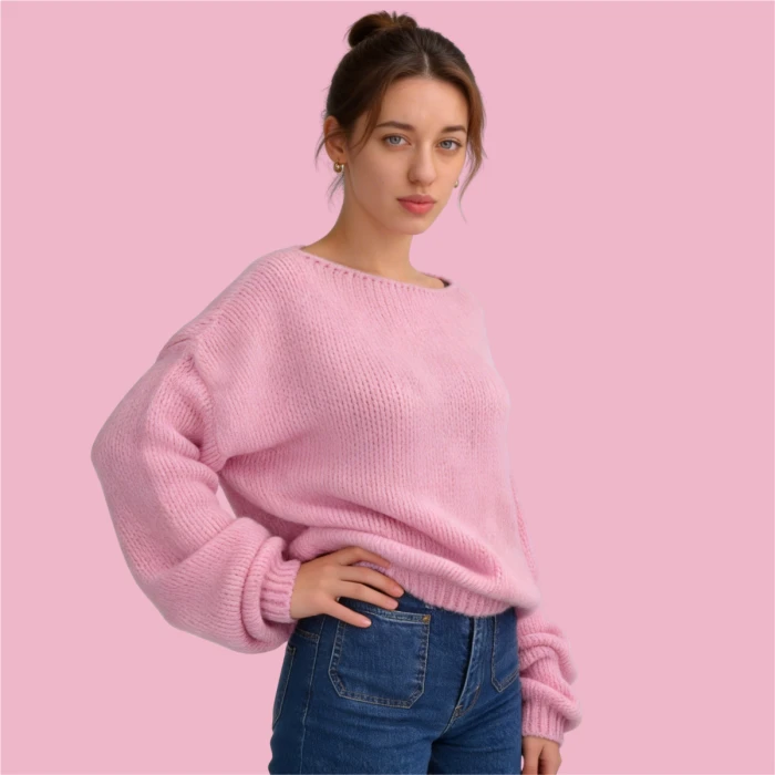 Sweter damski jasnoróżowy oversize